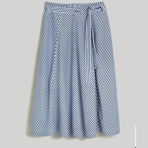 Madewell Navy and White Striped A-Line Skirt